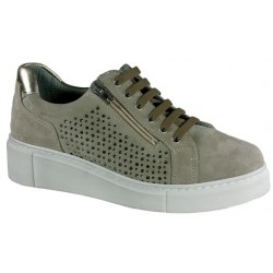 LOREN sneaker con zip laterale e lacci M2976 SCAMOSCIATO/LAMINATO/BEIGE STRASS plantare estraibile