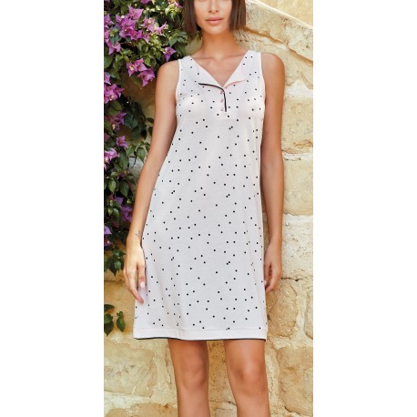 Q BO' camicia notte leggera 9636 smanicata spalla larga serafino cotone modal ROSA POIS NERO