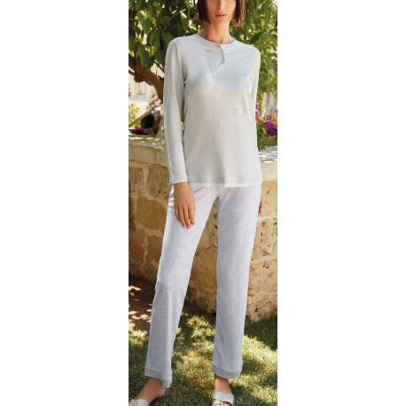 Q BO' pigiama leggero 9642 serafino 3 bottoni manica lunga cotone modal GRIGIO PERLA