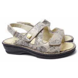 SCHOLL sandali 2 fasce con strappi NEVIA SANDAL pelle BEIGE RETTILE plantare estraibile BioPrint