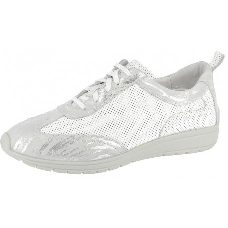 SANAGENS scarpe donna WASH 120 lacci plantare estraibile BIANCO/ARGENTO pelle traforata lavabile