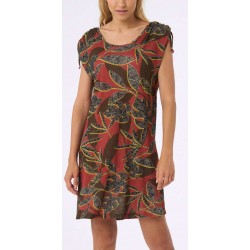 RAGNO Abito Chemisier EcoSeta freschissimo maglina di viscosa DH89DX caftano kimono FOGLIE COCCIO