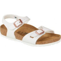 BIRKENSTOCK sandali RIO 1024374 Birko Flor BIANCO WHITE 2 fibbie bronzo rosato copper