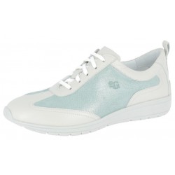 SANAGENS scarpe donna WASH 136 lacci plantare estraibile BEIGE/VERDE ACQUA pelle nappa lavabile