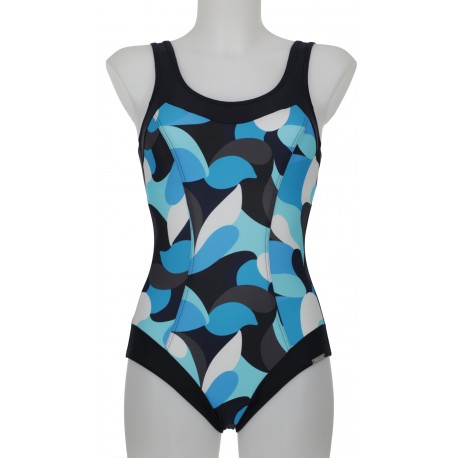 SUNMARIN costume intero taglie forti 12613 contenitivo NERO/BLUETTE coppa C senza ferretto