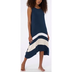 RAGNO Abito viscosa smanicato DI29D2 lungo svasato fascie sul fondo BLU