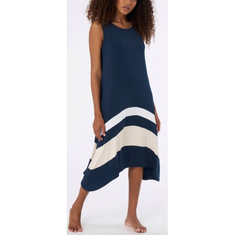 RAGNO Abito viscosa smanicato DI29D2 lungo svasato fascie sul fondo BLU