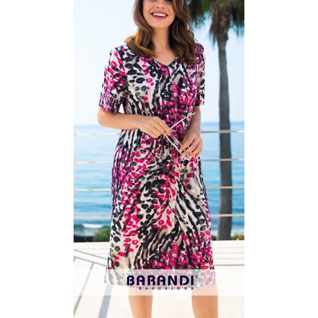 BARANDI abito maniche corte vestito copri costume GOYA 224 taglie forti svasato mezza manica FANTASIA S-XXXL 