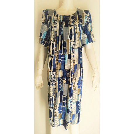 BARANDI abito maniche corte vestito copri costume GOYA 212 taglie forti svasato mezza manica FANTASIA BLU S-XXXL 