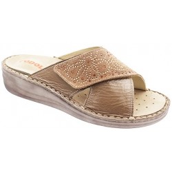 PODOLINE Ciabatte incrociate con strappo ISSIME predisposte plantare estraibile TIERRA BEIGE STRASS