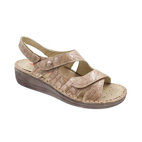 PODOLINE sandali pelle strappi COSENZA predisposti plantare estraibile BEIGE COCCO VERNICE