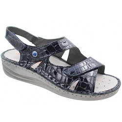 PODOLINE sandali pelle strappi COSENZA predisposti plantare estraibile BLU COCCO VERNICE