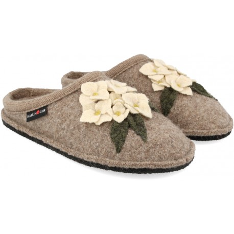 HAFLINGER pantofole FLAIR HORTENSIOA BEIGEMELIERT 313100 plantare lana cotta antiscivolo