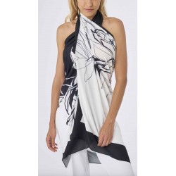 RAGNO PAREO cm100x135 EcoSeta freschissimo mussola di viscosa DI11DP NERO/BIANCO FANTASIA