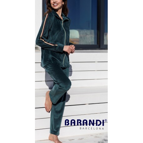 BARANDI tuta in ciniglia SANDER-12 con cerniera tasche VERDE OLIVASTRO