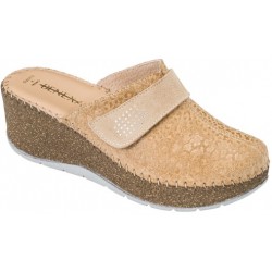 BENEXA ciabatte chiuse zeppa alta pelle strappo 8600 BEIGE morbido plantare imbottito sottopiede zatterone