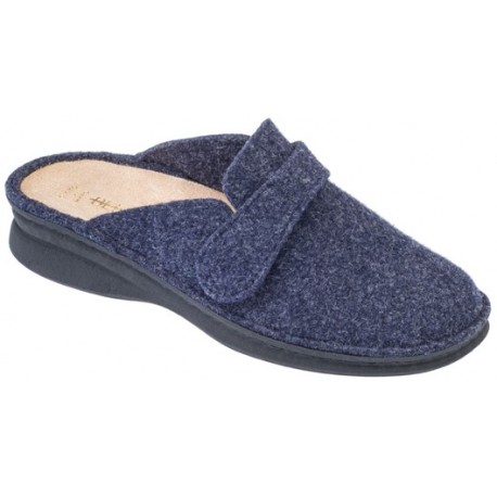 BENEXA ciabatte feltro lana cotta 8495 strappo BLU calzata ampia plantare estraibile predisposte