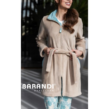 BARANDI vestaglia pile donna LORETA-31 giacca zip corta invernale cerniera tasche cintura BEIGE/CIELO