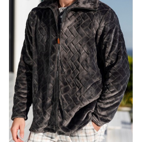 BARANDI vestaglia pile unisex MARCO-3 giacca zip corta invernale cerniera tasche GRIGIO SCURO