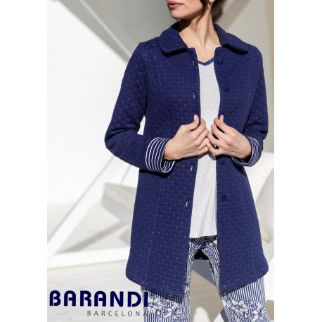 BARANDI vestaglia corta donna PIA-31 misto cotone trapuntato BLU tasche bottoni colletto