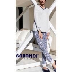 BARANDI pigiama leggero in viscosa PIA-11 scollo a V polsini GRIGIO con pantaloni BLU