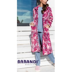 BARANDI vestaglia pile donna VERA-32 lunga invernale bottoni tasche cintura FIORI MAGENTA fino XXXL taglie forti 