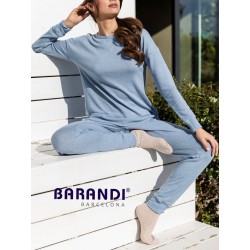 BARANDI tuta/pigiama leggero in viscosa VERA-1 con polsini a maniche e pantaloni AZZURRO