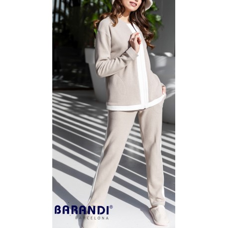 BARANDI tuta pigiama in flanella di cotone DANIA-12 con cerniera tasche BEIGE/PANNA