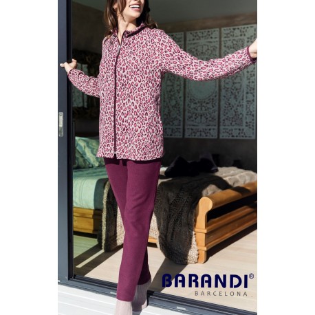 BARANDI tuta pigiama in flanella di cotone EDITH-12 con cerniera tasche MACULATO BORDEAUX