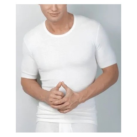 MEDIMA Maglia MEZZA MANICA LANA ANGORA 50% uomo M711 girocollo BIANCO