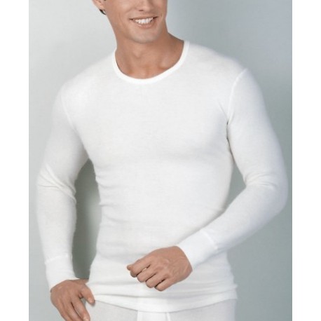 MEDIMA Maglia MANICA LUNGA LANA ANGORA 50% uomo M712 girocollo BIANCO