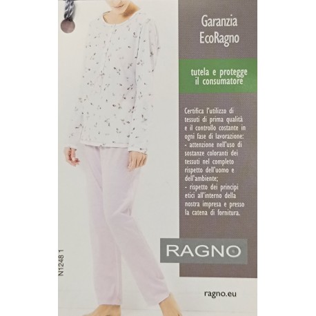RAGNO Pigiama cotone N12481 manica lunga serafino 6 bottoni ROSA FIORELLINI
