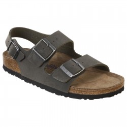 BIRKENSTOCK sandalo MILANO 134483 Birko Flor Nubuck GRIGIO-VERDE 3 fibbie regolabili