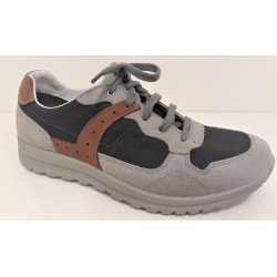 LOREN scarpe uomo lacci G0301 pelle scamosciata tela impermeabile GRIGIO plantare estraibile memory