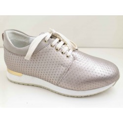 LOREN scarpa donna pelle traforata lacci plantare estraibile C3731 PERLATO CHAMPAGNE