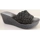 LOREN ciabatte donna estive N0430 zatterone una fascia strass plantare morbido pelle NERO SILVER
