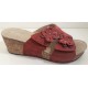 LOREN ciabatte zeppa sughero Q6908 zatterone pelle 2 strappi ROSSO con fiori/strass