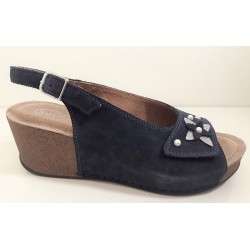LOREN sandali zeppa con strappo Q6935 zatterone scamosciato plantare morbido pelle BLU NOTTE