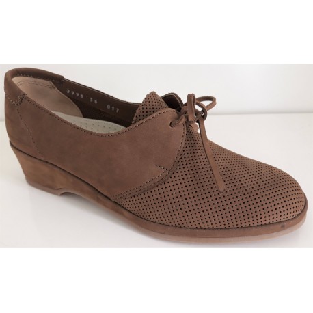 SANAGENS scarpe pelle traforata FAMORBIDO 122 zeppa 4cm con laccetto MARRON TABACCO