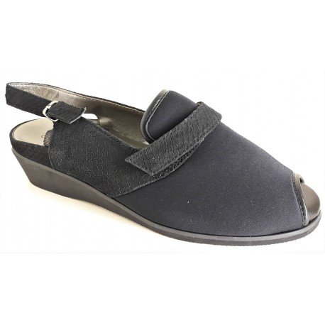 SANAGENS BURATTO 124 ciabatte elasticizzate pelle/setaflex un cinturino fibbia NERO plantare pelle