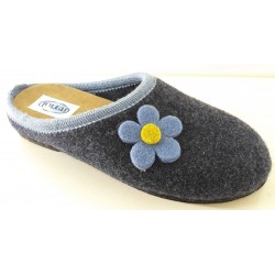 LOREN pantofole ciabatte lanacotta X9110 tirolesi c/fiore plantare estraibile JEANS/AZZURRO