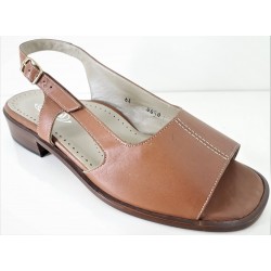 LOREN sandali pelle 8788 MARRONE tacco 2,5cm fondo cuoio calzata comoda plantare ortopedico CUOIO