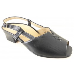 LOREN sandali pelle 8847 tacco 4cm fondo cuoio calzata comoda plantare ortopedico estraibile NAPPA NERO