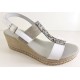LOREN sandali pelle elastico e strass N0446 zeppa 5cm plantare ortopedico BIANCO/CORDA