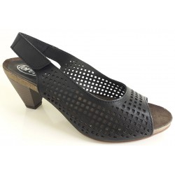 LOREN sandali pelle vitello traforata J0823 tacco 6cm plantare ortopedico NERO