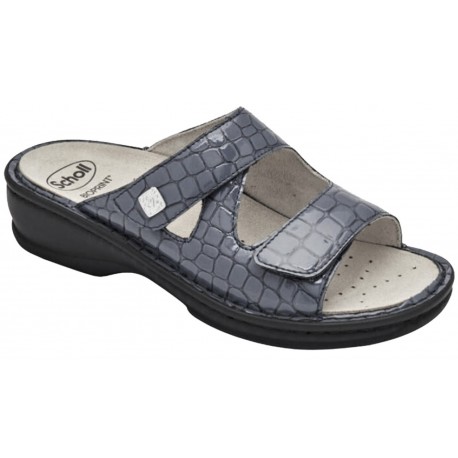 SCHOLL ciabatte 2 fasce con strappi NEVIA vernice AVIO pelle plantare estraibile BioPrint