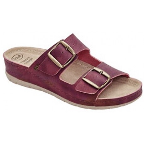 SCHOLL ciabatte ABERDEEN 2 fasce con fibbia BORDEAUX plantare morbido pelle Memory 
