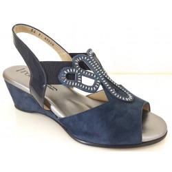 LOREN sandali pelle elastico slip-on 80356 zeppa 6cm calzata ampia ROVESCIATO BLU con strass