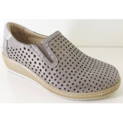 LOREN scarpe zeppa traforate slip on M2782 plantare estraibile TORTORA LUX pelle