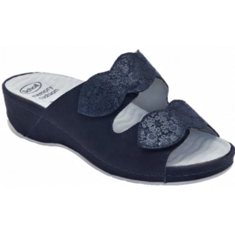 SCHOLL ciabatte pelle 2 fasce strappi NIVES BLU plantare estraibile massaggio onde